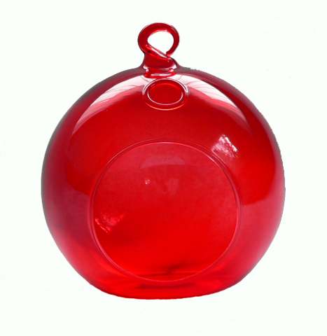 Hanging Red Glass Candle Holder- Ball - Outdoor or Indoor